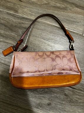 Vintage Y2K Coach Pink Signature Canvas Shoulder Bag with Tan Leather Trim
